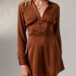 Urban Outfitters Brown Phoebe Corset Shirt Dress
